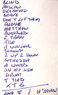 Setlist for the show