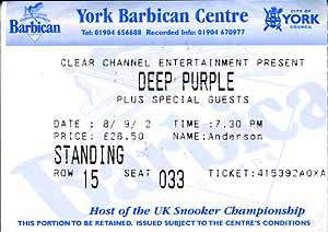 York 2002 Deep Purple ticket